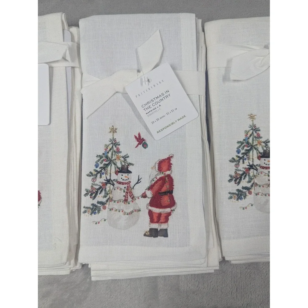 Pottery Barn Christmas In The Country Napkins 3 Sets Of 4 Santa Embroidered